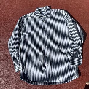 Lacoste Shirt Mens 42  Blue White Striped Preppy Alligator Work Top Logo